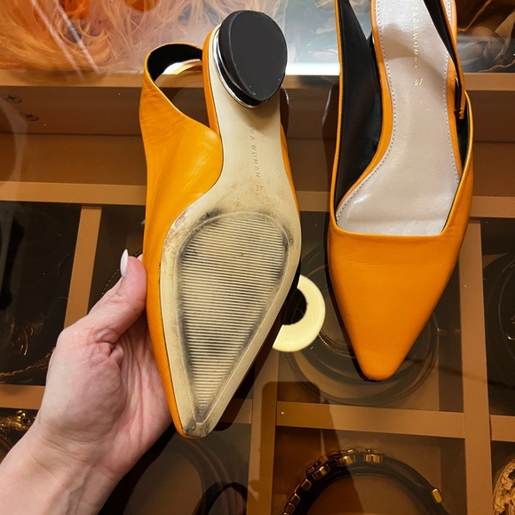 Zara Women Orange Leather Sling Back Mules - Picture 2 of 3